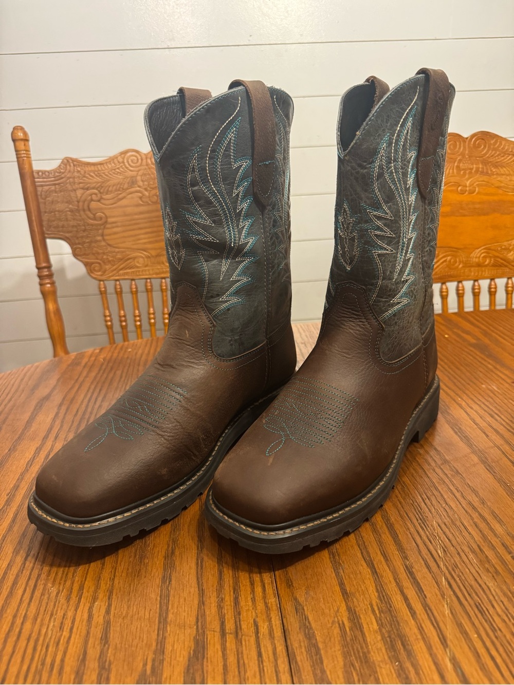 J.B. Dillon Reserve Western Boots Size 11 EW Mens Brown Turquoise Square Toe New
